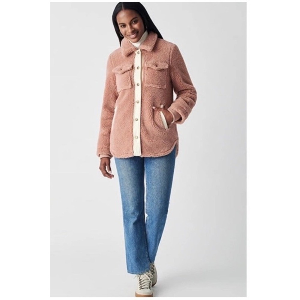 Faherty Womens Eldridge Sport Sherpa Teddy Shacket L Cozy Granola Cabin Hiking